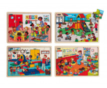 Dřevěné puzzle - Ve školce, 4 ks