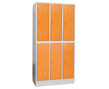 Kovová šatní skříň třídílná 6dveřová, oranžová