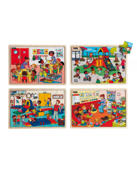 Dřevěné puzzle - Ve školce, 4 ks