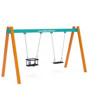 Houpačka pre 2 děti - konstrukce + 2 houpačky (1 x klasik, 1 x baby)