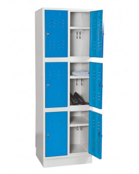 Kovová šatní skříň dvoudílná 6dveřová, modrá