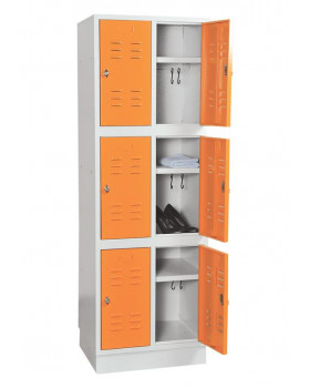 Kovová šatní skříň dvoudílná 6dveřová, oranžová