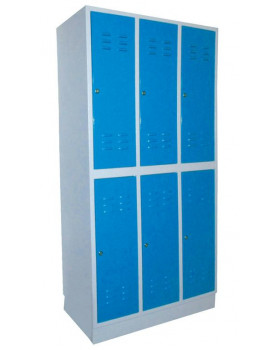 Kovová šatní skříň třídílná 6dveřová, modrá