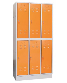 Kovová šatní skříň třídílná 6dveřová, oranžová