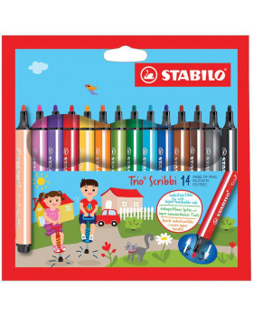 STABILO Trio Scribbi - fixy se zasouvacím hrotem, 14 barev