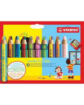 STABILO Woody 3in1 - multifunkční dvoubarevné pastelky, 10 barev