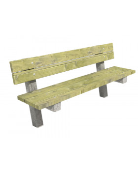 Dřevěná lavička s opěradlem  a s betónovými nohami, pevná
