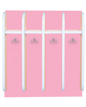 Koupelnové poličky s věšáky - pro 4 děti - růžová